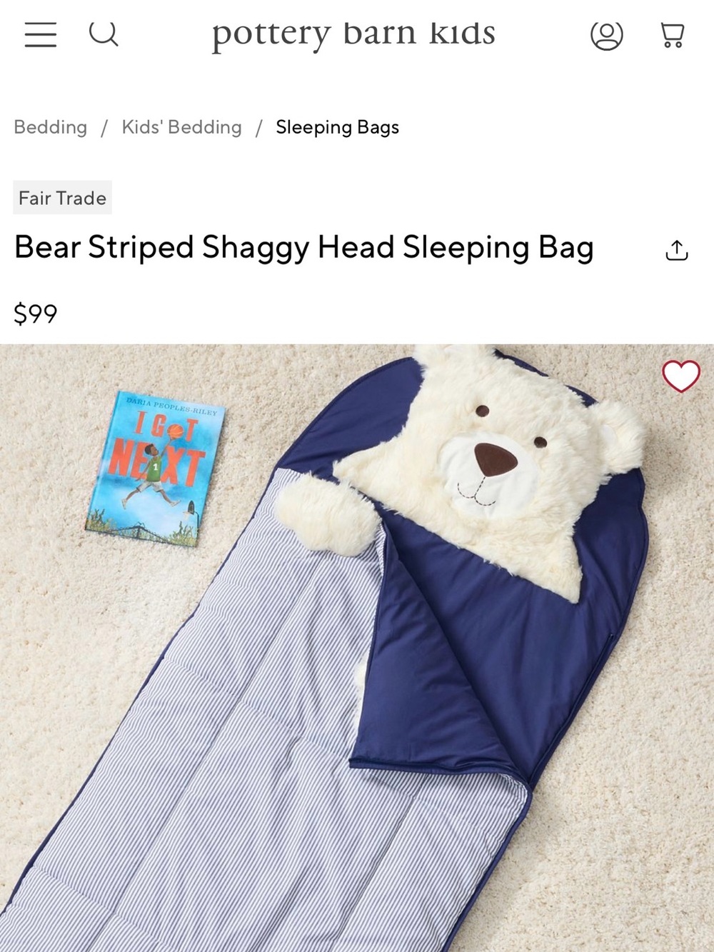 Pottery Barn Kids Plush Bear Children's Sleeping Bag - Navy Blue and White - Picture 4 of 5